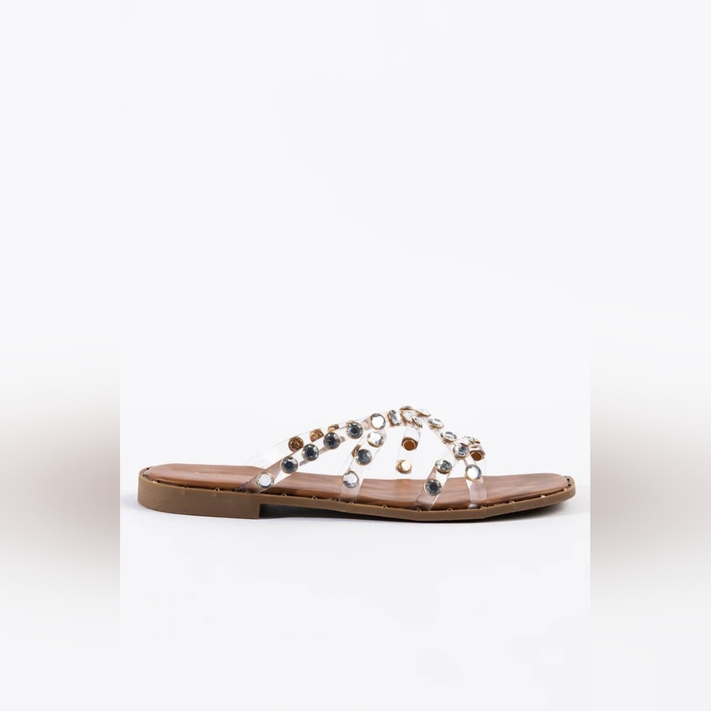 NWT AZALEA WANG All Day Long Flat Sandal In Clear PVC - Picture 3 of 7